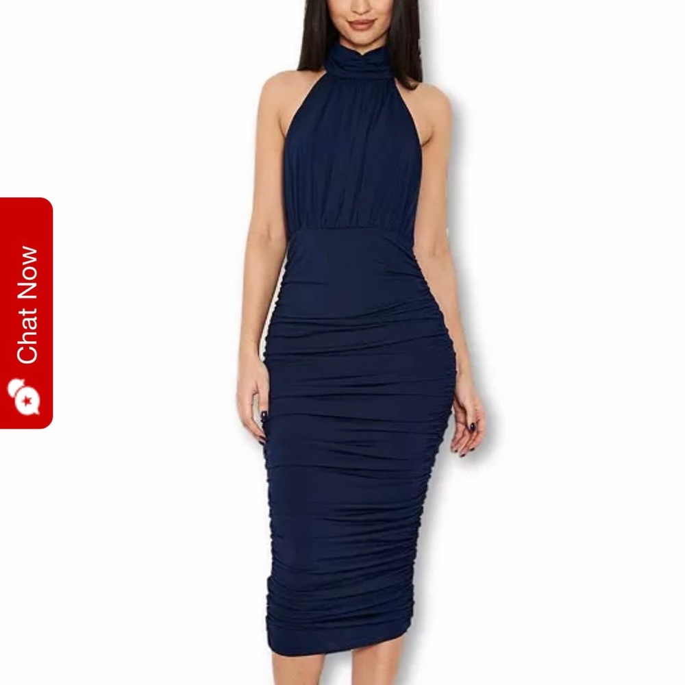 AX Paris Navy Ruched Halter Midi Dress